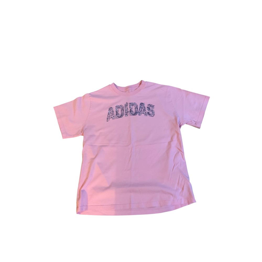 Adidas Womens Pink Graphic T-Shirt Floral Logo Short Sleeve Crewneck JN9124